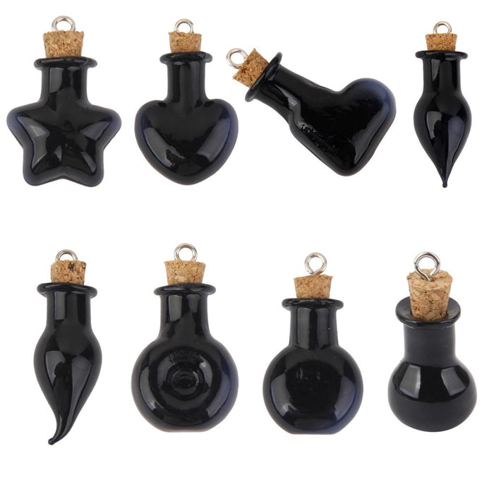 Crofta 10 Glass Cork Bottle Flat Bulb Jars Vials Wishing Bottles DIY Pendant Black