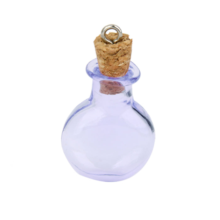 Crofta 10 Glass Cork Bottles Flat Round Vial Wishing Bottle DIY Pendant Loop Purple