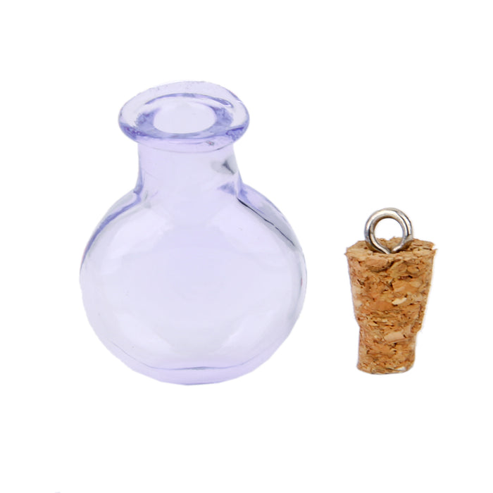 Crofta 10 Glass Cork Bottles Flat Round Vial Wishing Bottle DIY Pendant Loop Purple