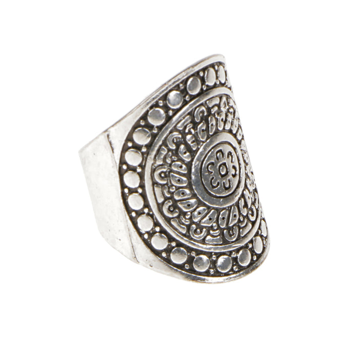 Crofta 1pc Boho Antique Silver Engraving Flower Pattern Wide Ring 18mm