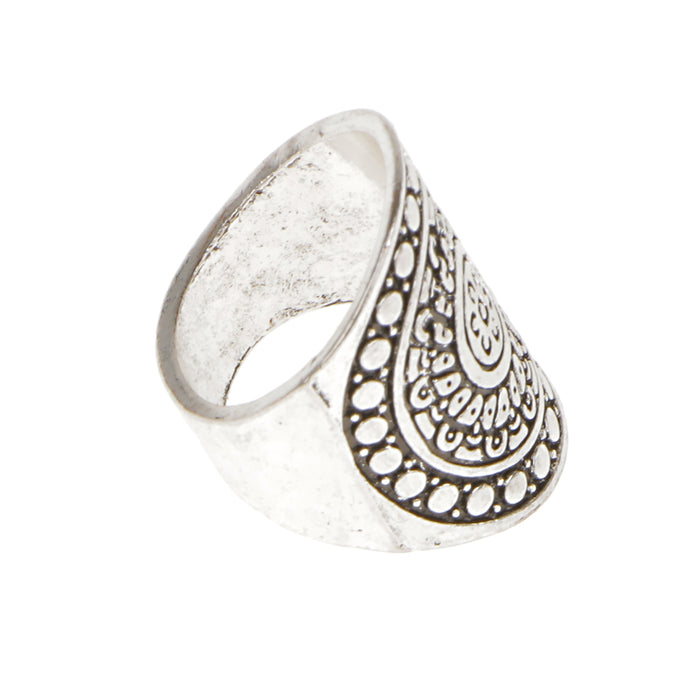 Crofta 1pc Boho Antique Silver Engraving Flower Pattern Wide Ring 18mm