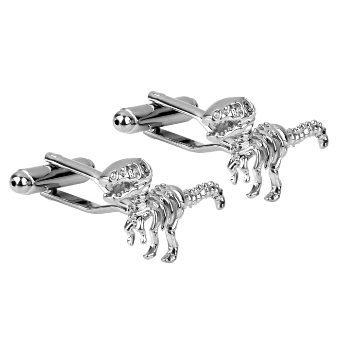 Crofta 1Pair Men's Silver Tyrannosaurs rex Shape Cufflinks Shirt Cuff Links Wedding