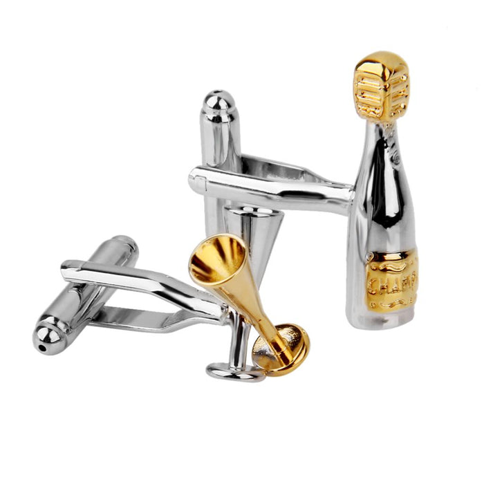 Crofta 1Pair Men's champagne Bottle Sherry Glass Cufflinks Shirt Cuff Links Wedding