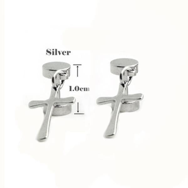 Crofta 1Pair 316L stainless Steel Cross Dangle Pendant Earring Ear Studs - Silver