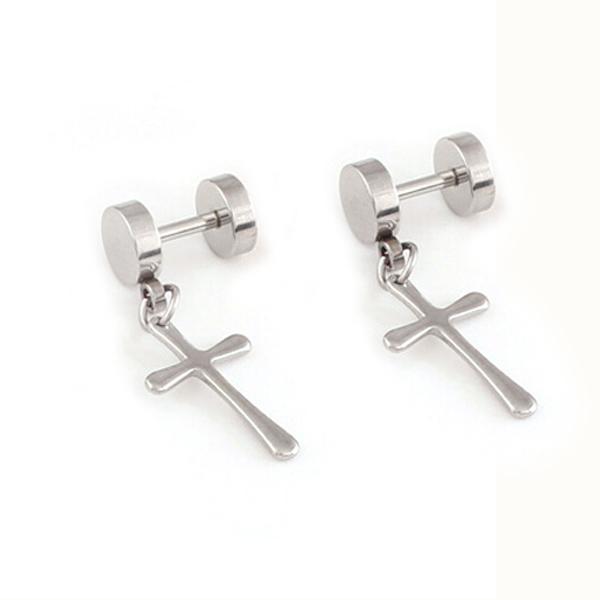 Crofta 1Pair 316L stainless Steel Cross Dangle Pendant Earring Ear Studs - Silver