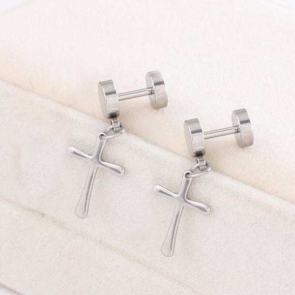 Crofta 1Pair 316L stainless Steel Cross Dangle Pendant Earring Ear Studs - Silver