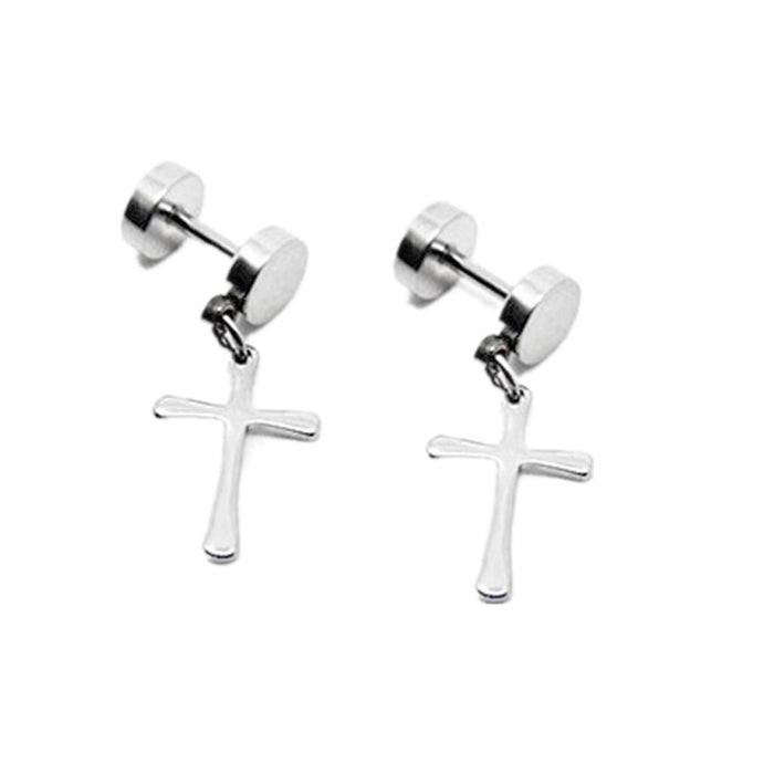 Crofta 1Pair 316L stainless Steel Cross Dangle Pendant Earring Ear Studs - Silver