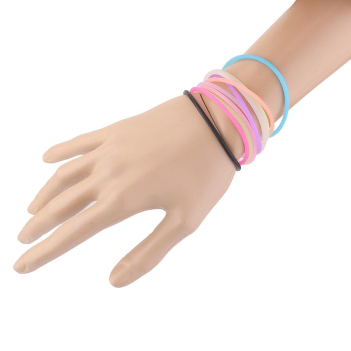 Crofta 10pcs Elastic Silicone Women Girl's Hair Rope Bracelet Bangles -Mixed Colors