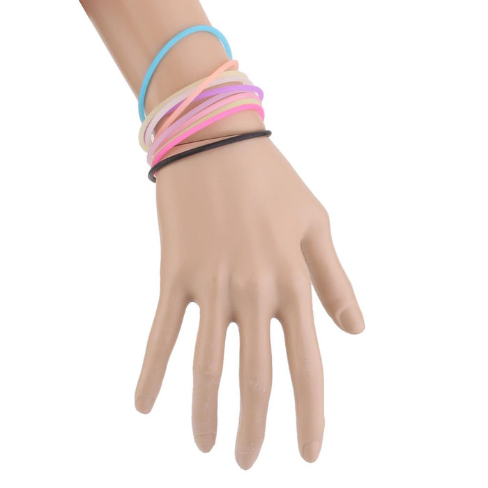 Crofta 10pcs Elastic Silicone Women Girl's Hair Rope Bracelet Bangles -Mixed Colors