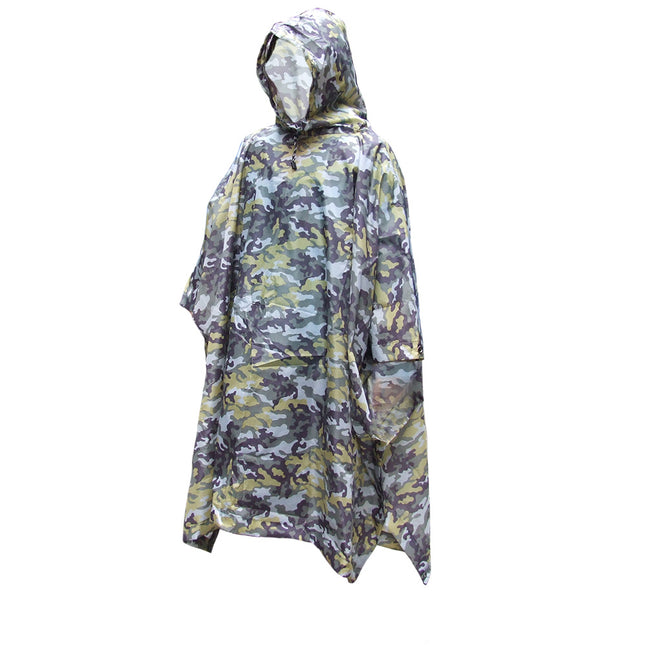 Crofta Waterproof Bionic Raincoat Poncho Hunting Camping Hiking Camouflage Yellow