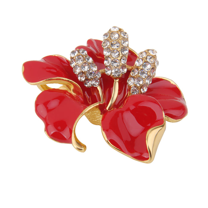 Crofta Women's Rhinestone Alloy Red Flower Brooch Pin  Scarf Clip Jewelry