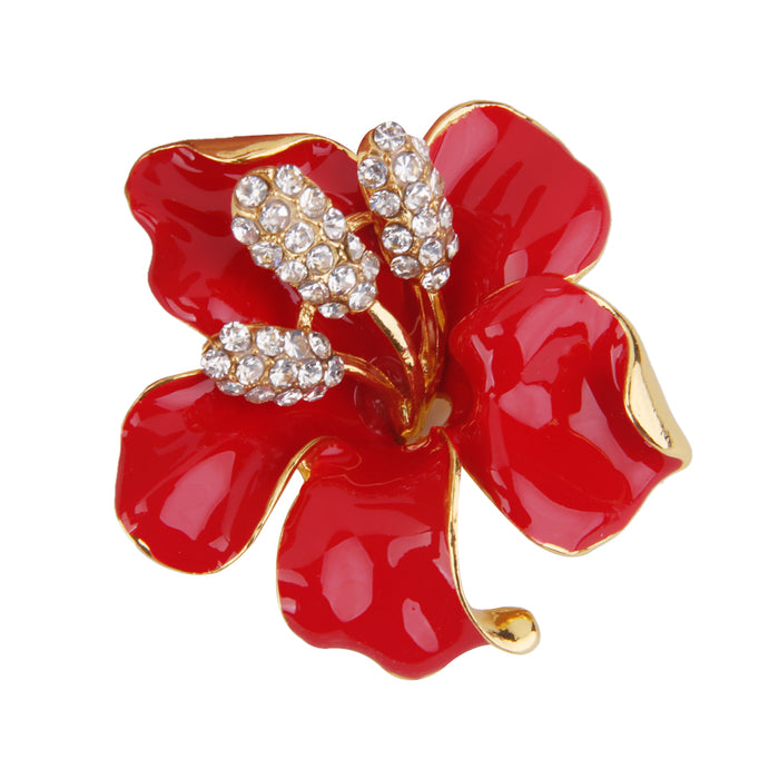 Crofta Women's Rhinestone Alloy Red Flower Brooch Pin  Scarf Clip Jewelry