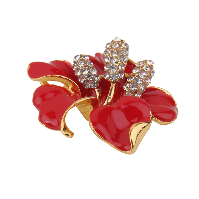 Crofta Women's Rhinestone Alloy Red Flower Brooch Pin  Scarf Clip Jewelry