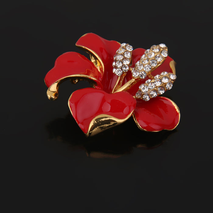 Crofta Women's Rhinestone Alloy Red Flower Brooch Pin  Scarf Clip Jewelry