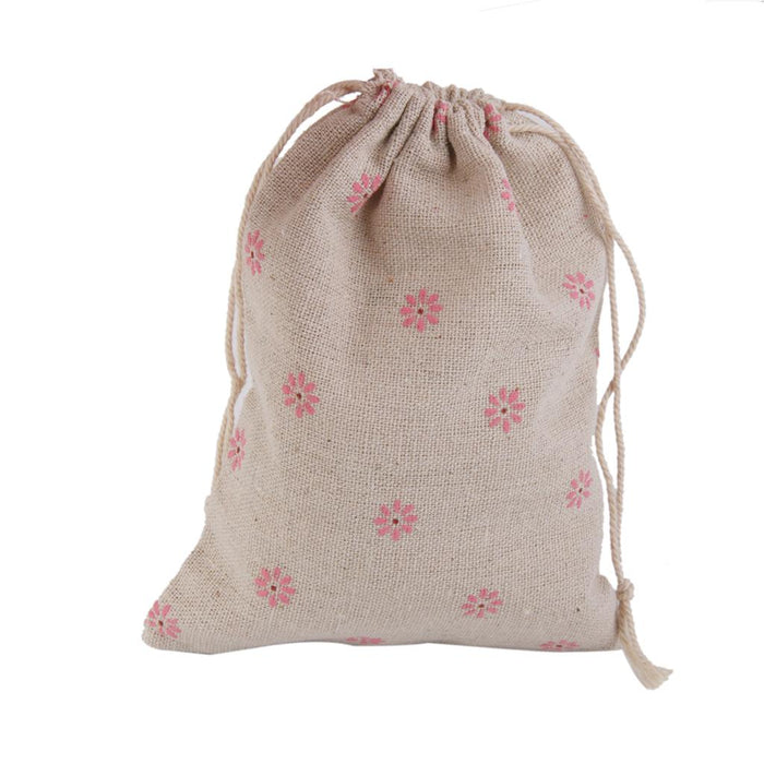 Crofta 10 x Linen Jute Sack Jewelry Daisy Pouch Drawstring Gift Bags Wedding Favour