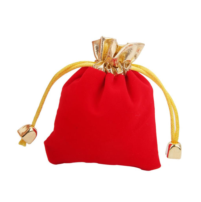 Crofta 10x Velvet Jewelry Drawstring Pouch Red Gift Bag Wedding Favor Gold Satin