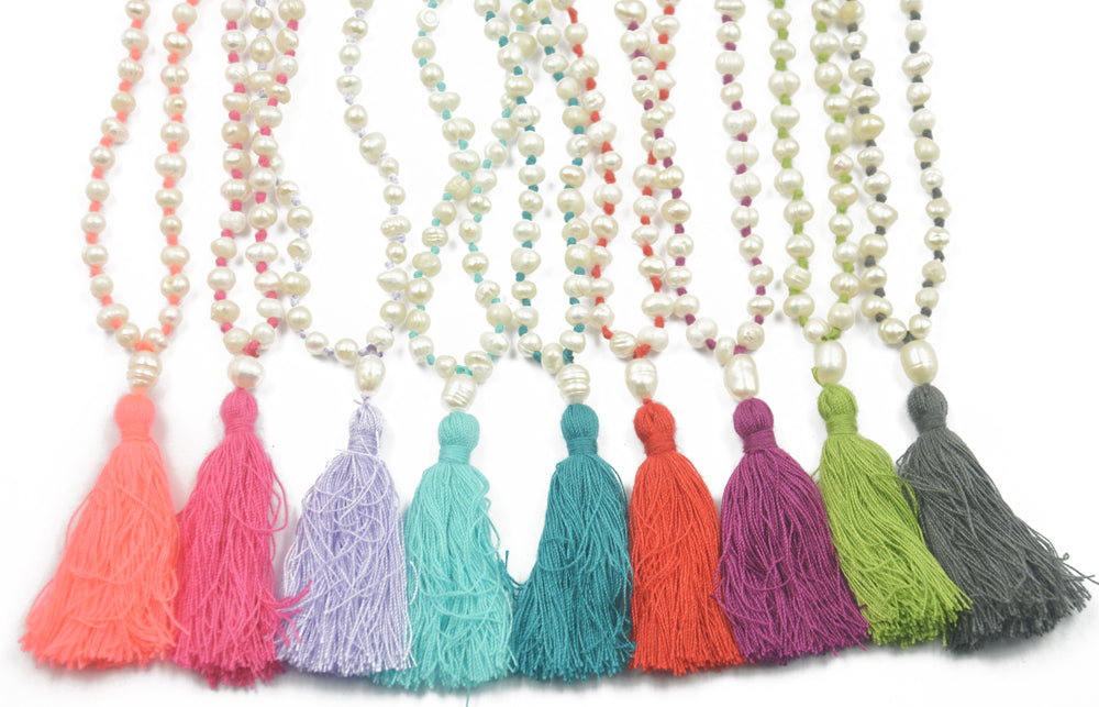 Crofta 16" Fresh Water Pearl Beads Yoga Meditation Mala Prayer Tassel Necklace orange