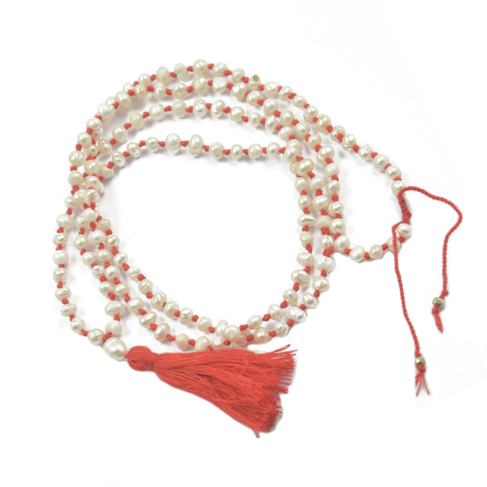 Crofta 16" Fresh Water Pearl Beads Yoga Meditation Mala Prayer Tassel Necklace orange