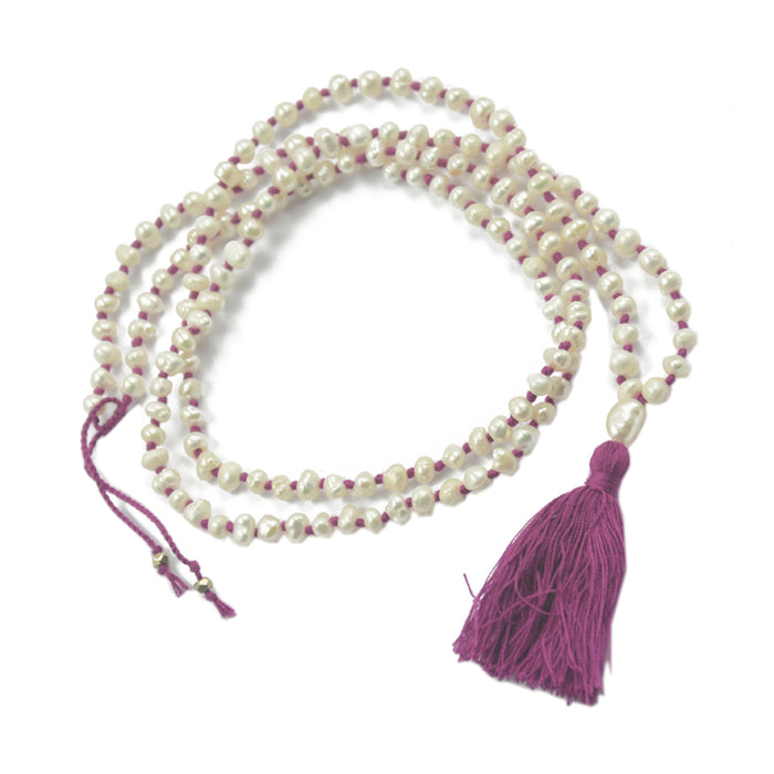 Crofta 16" Fresh Water Pearl Beads Yoga Meditation Mala Prayer Tassel Necklace purple2