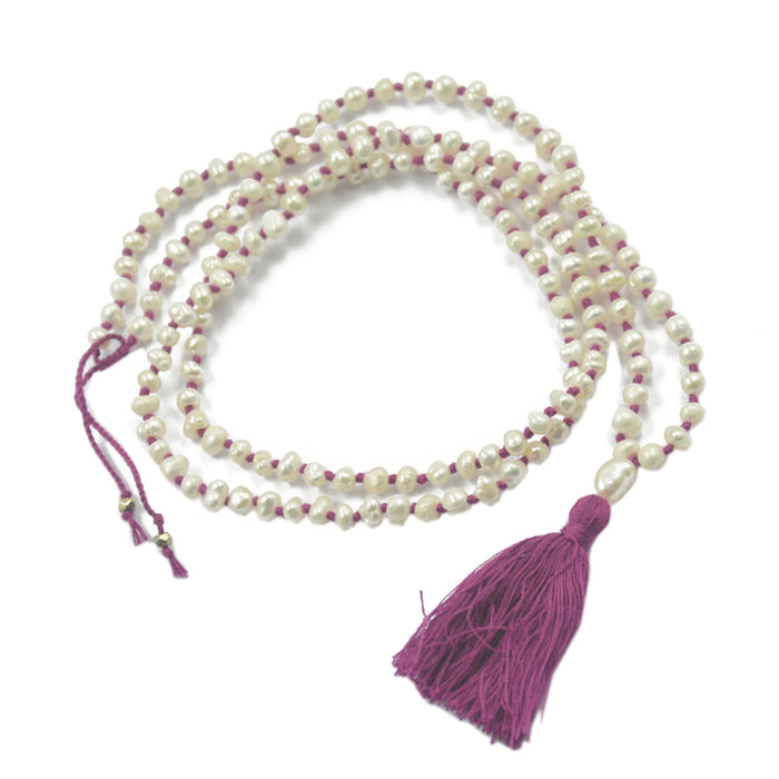 Crofta 16" Fresh Water Pearl Beads Yoga Meditation Mala Prayer Tassel Necklace purple2