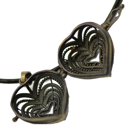 Crofta Vintage Bronze Copper Hollow Heart Locket Pendant Leather Necklace