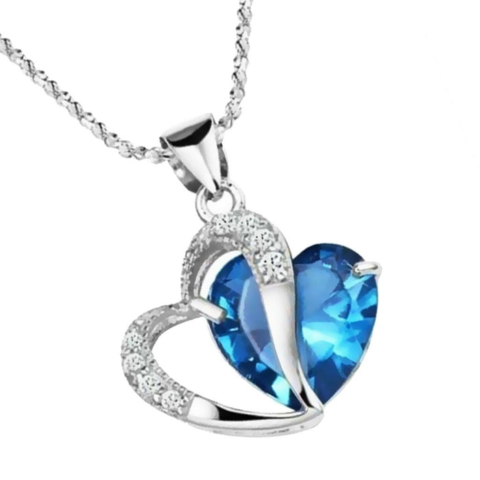 Crofta Women Fashionable Heart Shaped Rhinestone Crystal Pendant Necklace Fashion Accessory Blue