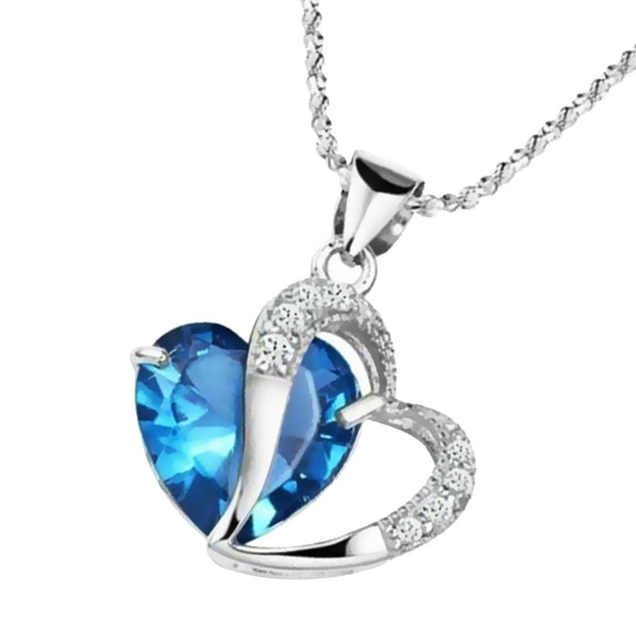 Crofta Women Fashionable Heart Shaped Rhinestone Crystal Pendant Necklace Fashion Accessory Blue