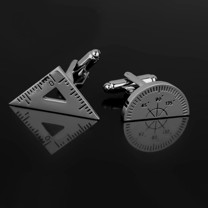 Crofta 1 Pair Wedding Groom Men Math Triangle Ruler Cufflinks Cuff Links Silver