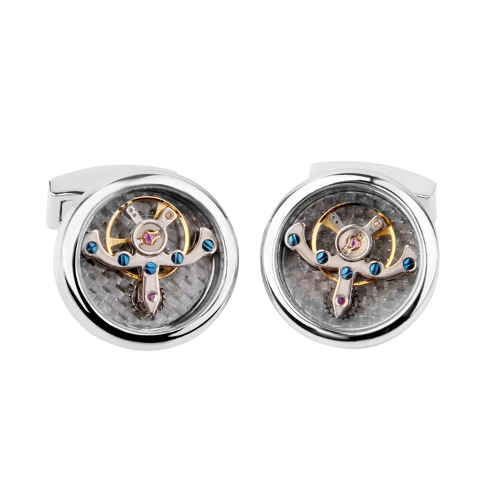 Crofta 1 Pair Mens Shirt Cufflinks Round Watch Movement Cuff Links - Silver