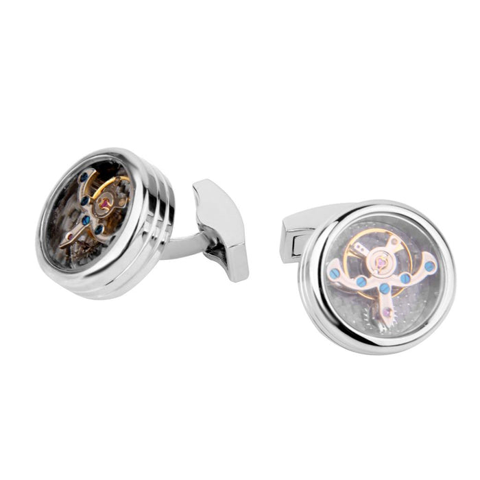 Crofta 1 Pair Mens Shirt Cufflinks Round Watch Movement Cuff Links - Silver