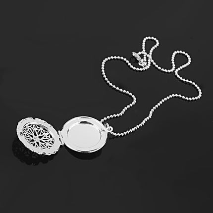 Crofta Vintage 925 Silver Plated Hollow Round Locket Pendant Necklace Jewelry Gift