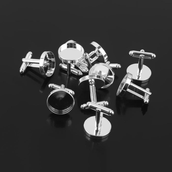 Crofta 10Pcs 16mm Round Blank Settings Base Pad Cuff Links DIY Cufflinks Silver