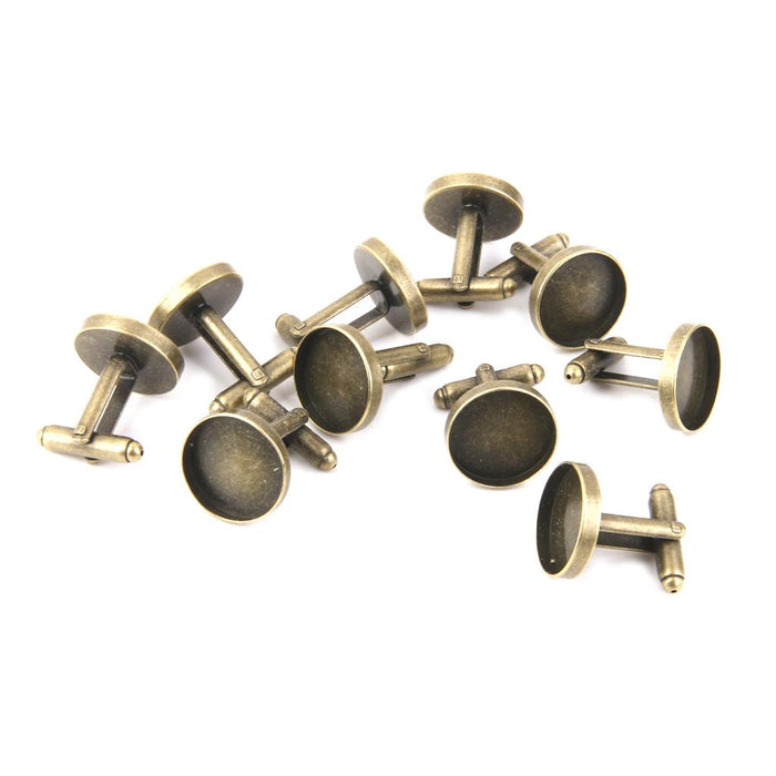 Crofta 10Pcs 16mm Round Blank Settings Base Pad Cuff Links Cufflinks Antique Bronze