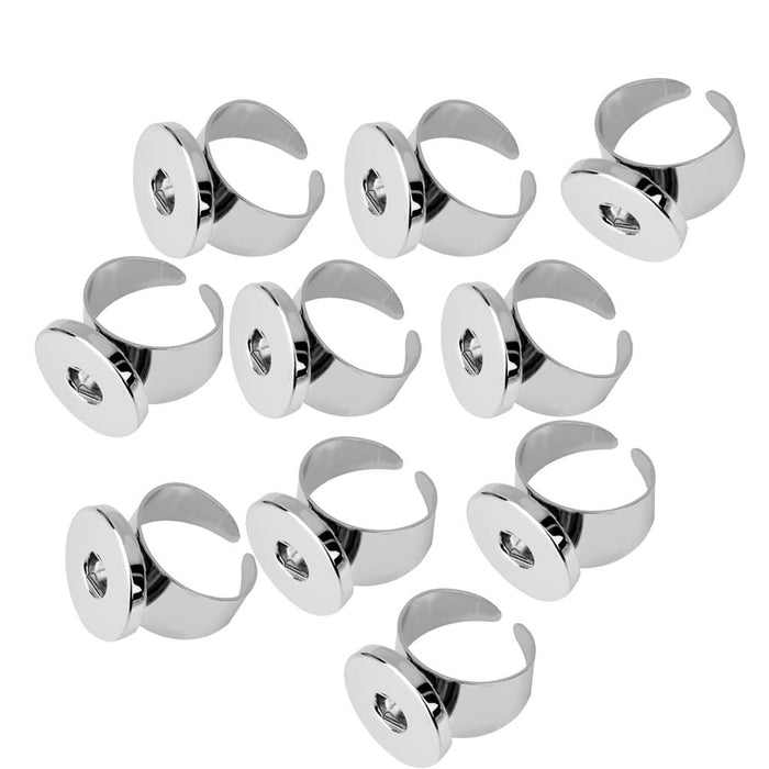 Crofta 10pcs Silver Snap Button Drill Finger Ring fits Noosa Adjustable DIY Jewelry