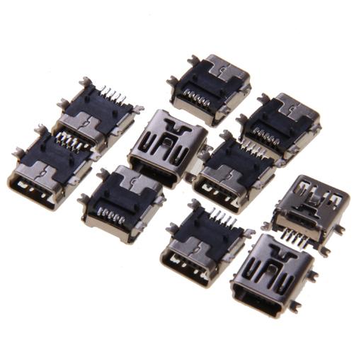 Crofta 10x 5-Pin Female Mini USB Socket Connector