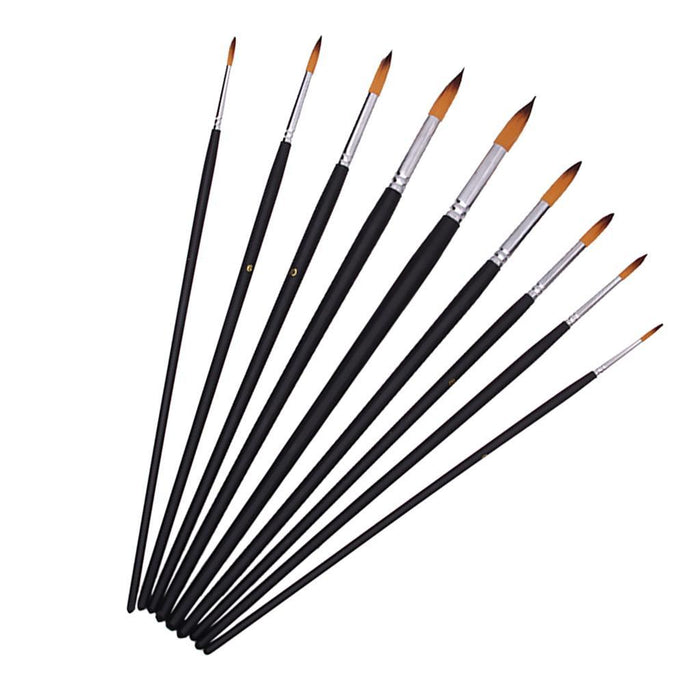 Crofta 9p Artists Paint Brush Set Round Pointed Tip Nylon Hair Watercolor Acrylic Brush