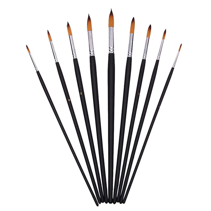 Crofta 9p Artists Paint Brush Set Round Pointed Tip Nylon Hair Watercolor Acrylic Brush