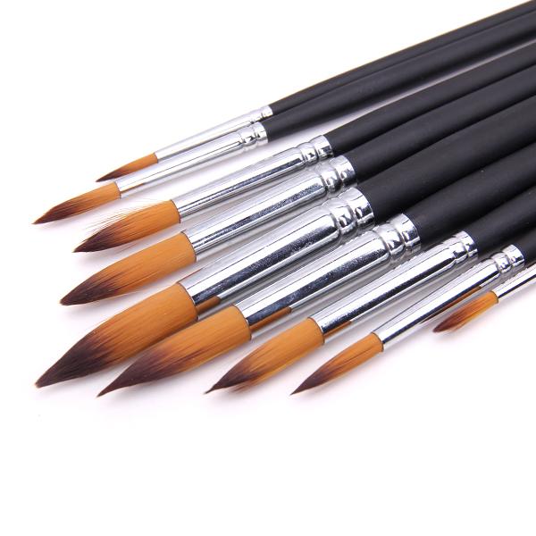 Crofta 9p Artists Paint Brush Set Round Pointed Tip Nylon Hair Watercolor Acrylic Brush