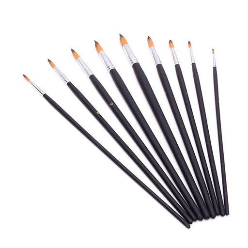 Crofta 9p Artists Paint Brush Set Round Pointed Tip Nylon Hair Watercolor Acrylic Brush