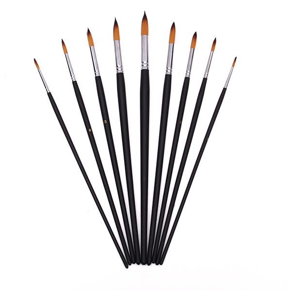 Crofta 9p Artists Paint Brush Set Round Pointed Tip Nylon Hair Watercolor Acrylic Brush