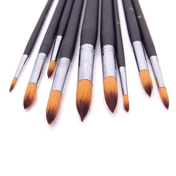 Crofta 9p Artists Paint Brush Set Round Pointed Tip Nylon Hair Watercolor Acrylic Brush