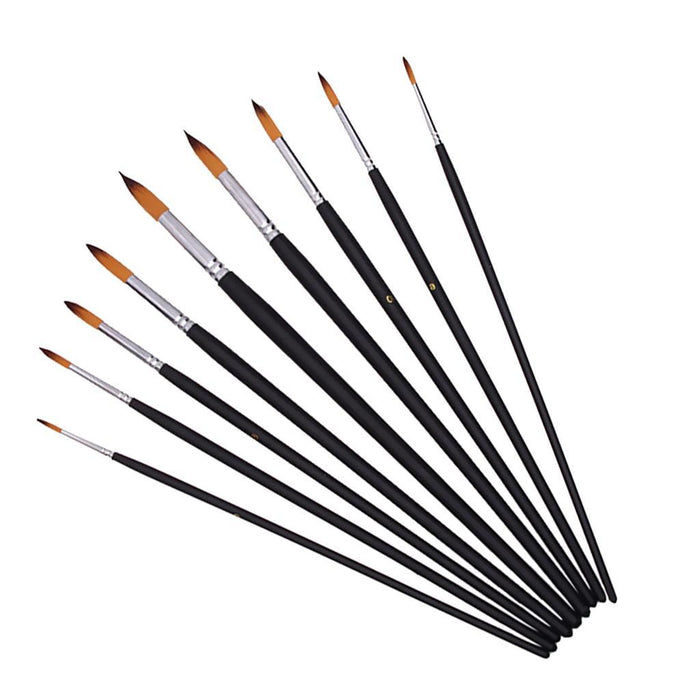 Crofta 9p Artists Paint Brush Set Round Pointed Tip Nylon Hair Watercolor Acrylic Brush