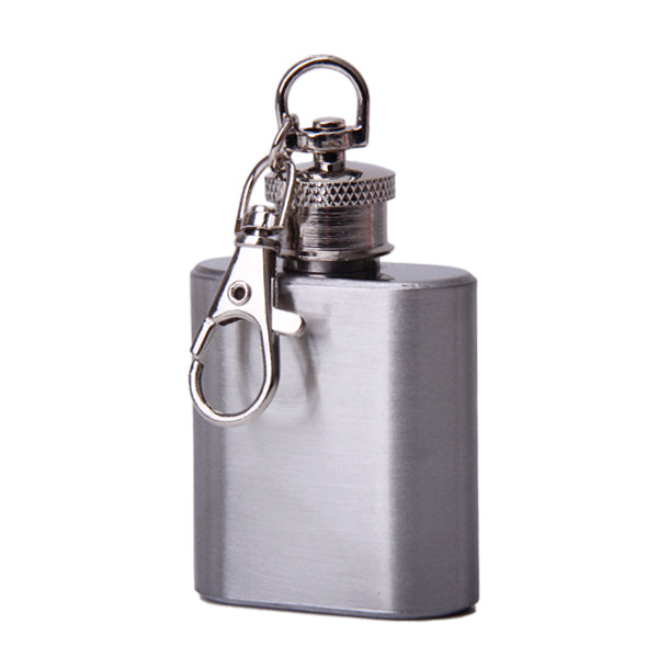 Crofta 1oz Portable Stainless Steel Hip Flask Key Chain Silver