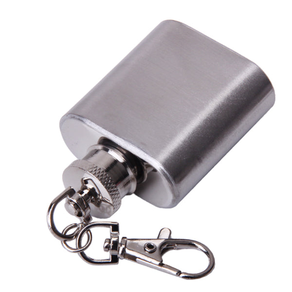 Crofta 1oz Portable Stainless Steel Hip Flask Key Chain Silver