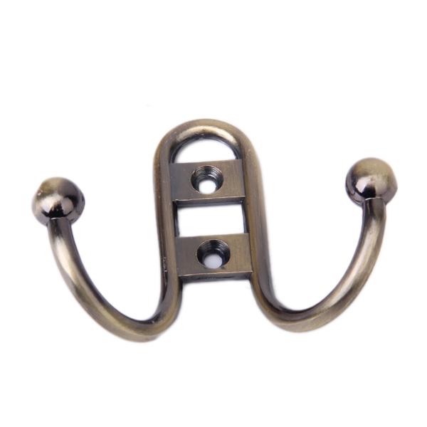 Crofta Vintage Metal Wall Mount 2-Hook Hanger for Coat Towel Hat Hanging Display Home Bathroom Decor Accessory Bronze