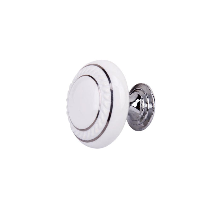 Crofta Zinc Alloy Ceramic Home Bedroom Door Knob Wardrobe Cabinet Cupboard Drawer Pull Handle White + 1 Screw