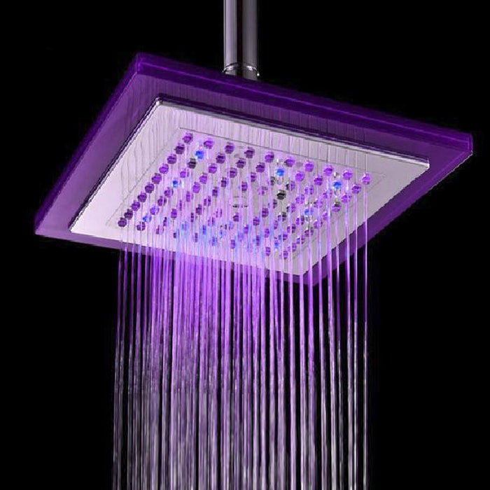 Crofta Square Shape Three-Colored Temperature Sensor Spray LED Shower Spray Head