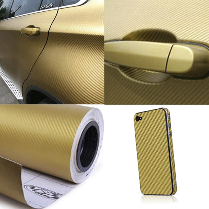 Crofta 127*30cm DIY Carbon Fiber Vinyl Car Sticker Wrap Sheet Film Decal - Golden