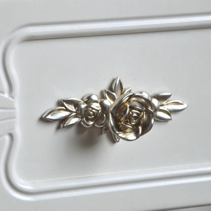 Crofta 10Pieces Retro Silver Rose Door Kitchen Drawer Cabinet Handle Pull Knob Home Improvement