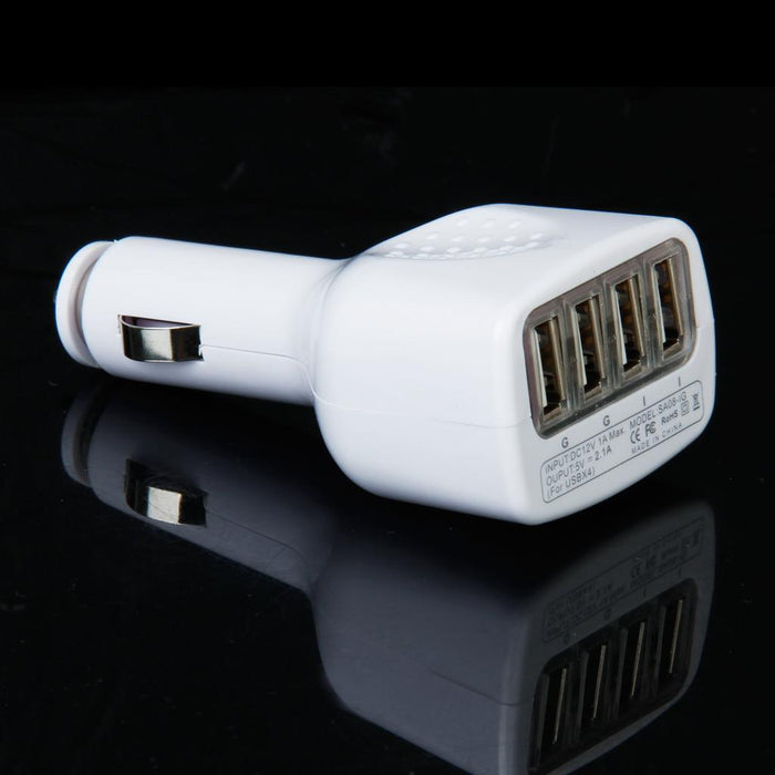 USB 4-Port Car Charger Adapter White